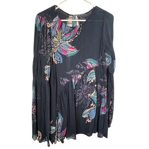 Free People Daydream Believe Tunic Mini Dress- Navy Blue